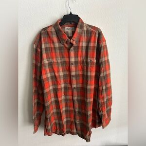 Duluth Trading Men's Size XL/ Tall Sleeve Flannel Button Down Shirt Plaid Orange